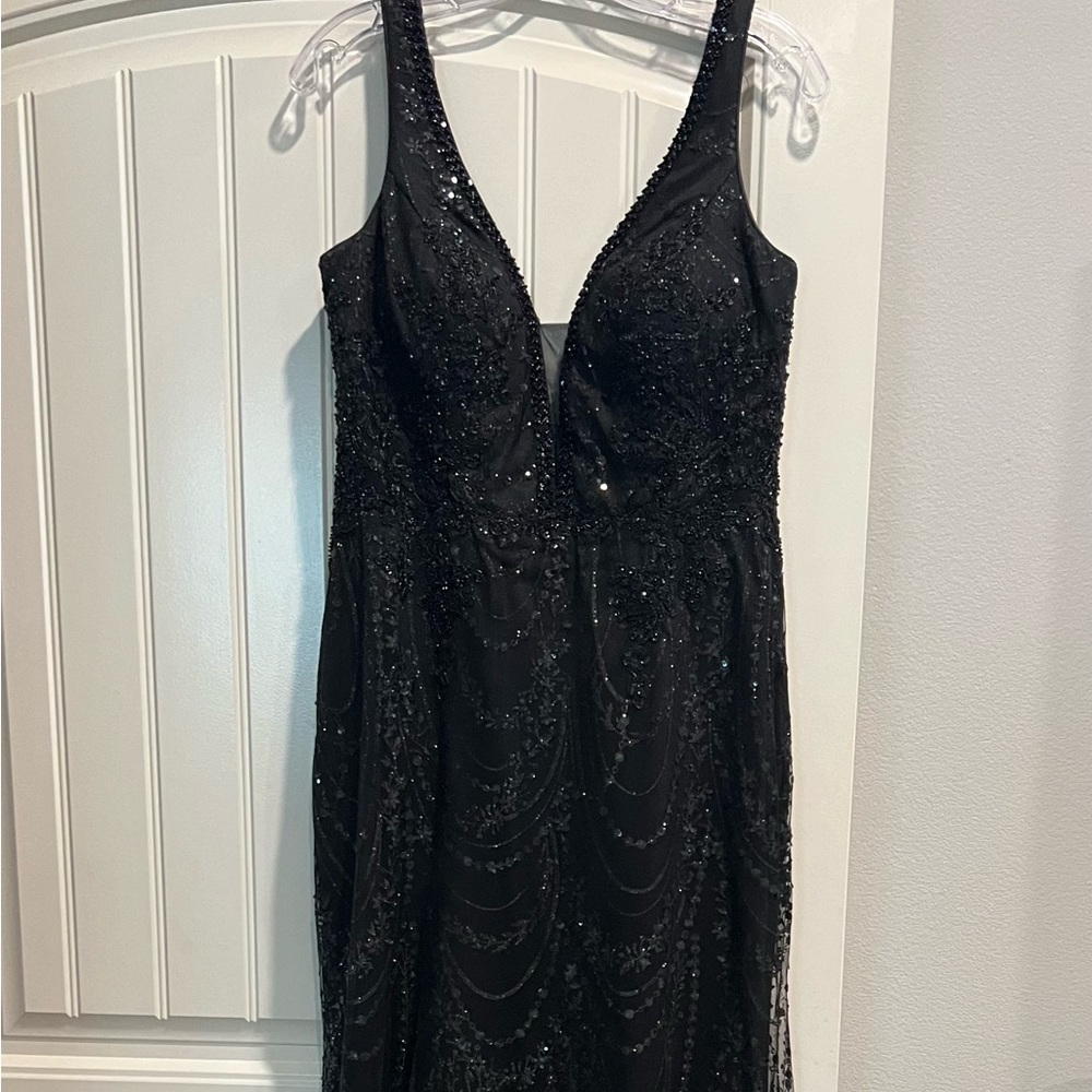 Black beaded formal prom dress